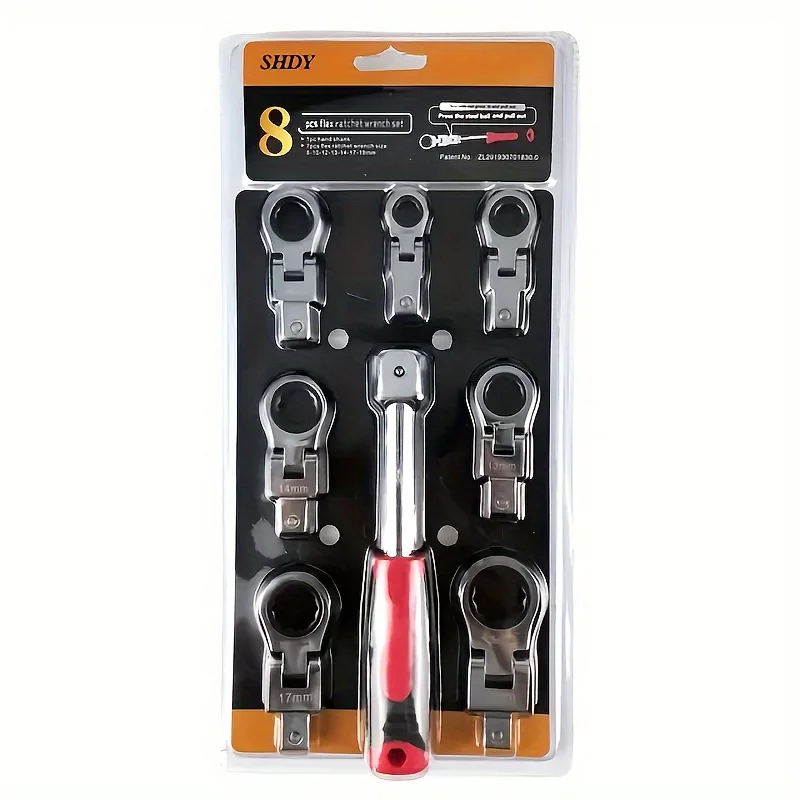 

A set of dismountable and adjustable head ratchet wrench kit made of chromium vanadium steel, with a portable tool set that can