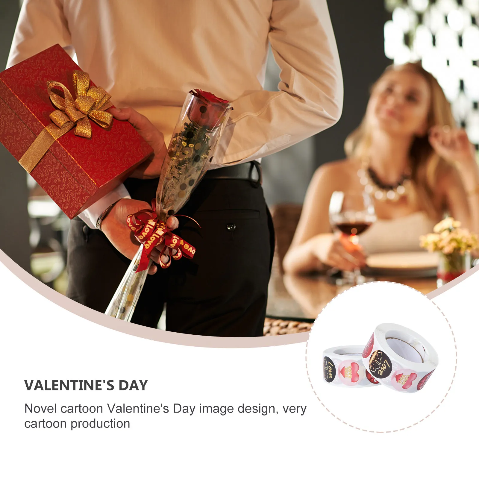 

2 Rolls Valentine's Day Decorative Stickers Festive Red White Pink Design Easy Peel Stick Remove Label Stickers for Gifts