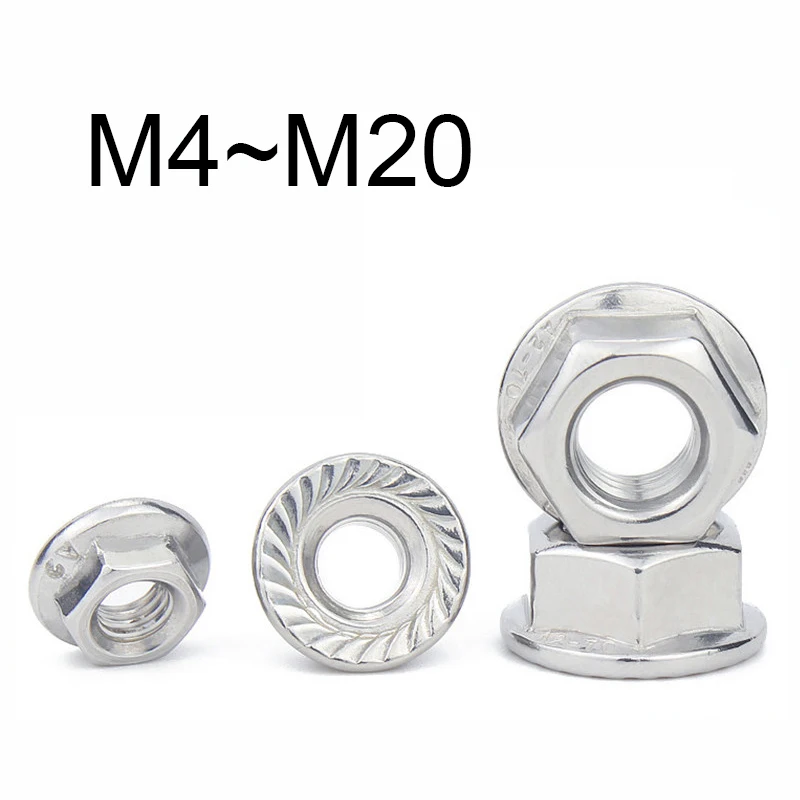 1~10Pcs Serrated Hexagon Flange Nuts M4 M5 M6 M8 M10 M12 M14 M16 M20 Left-hand Thread Nuts/Fine Teeth Nut