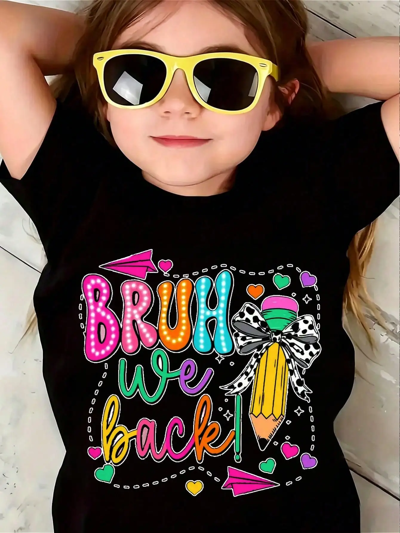 Women & Kids 100% Cotton Short Sleeve T-Shirts For Mommy And Me We Back Pencil Hearts Soft Breathable Tops For Vacation, Family Gathering &