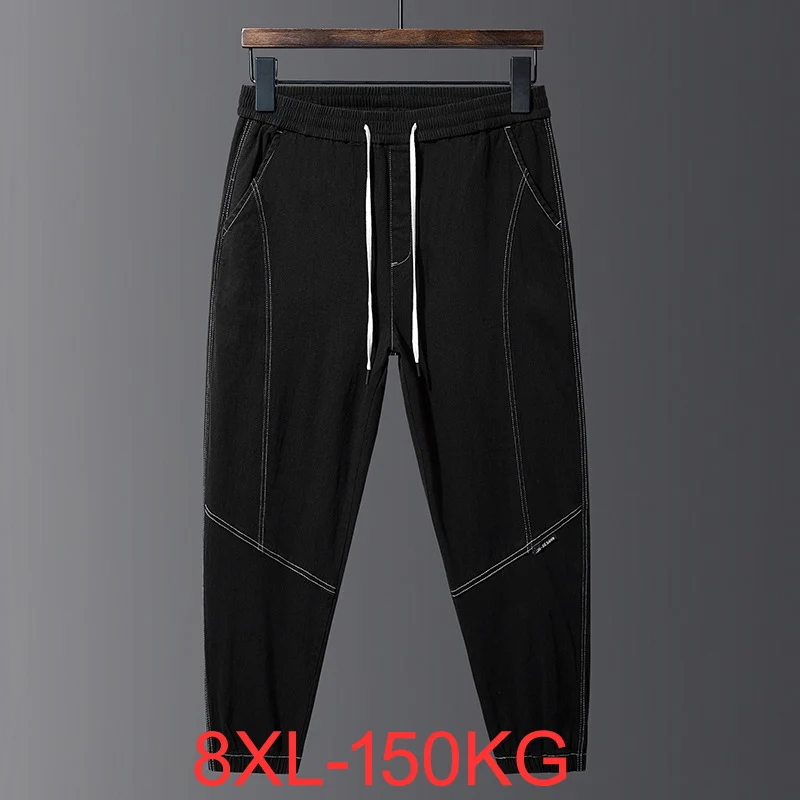 

Plus size 7XL 8XL men's clothing plus size open line black loose denim trend drawstring casual leggings black jeans