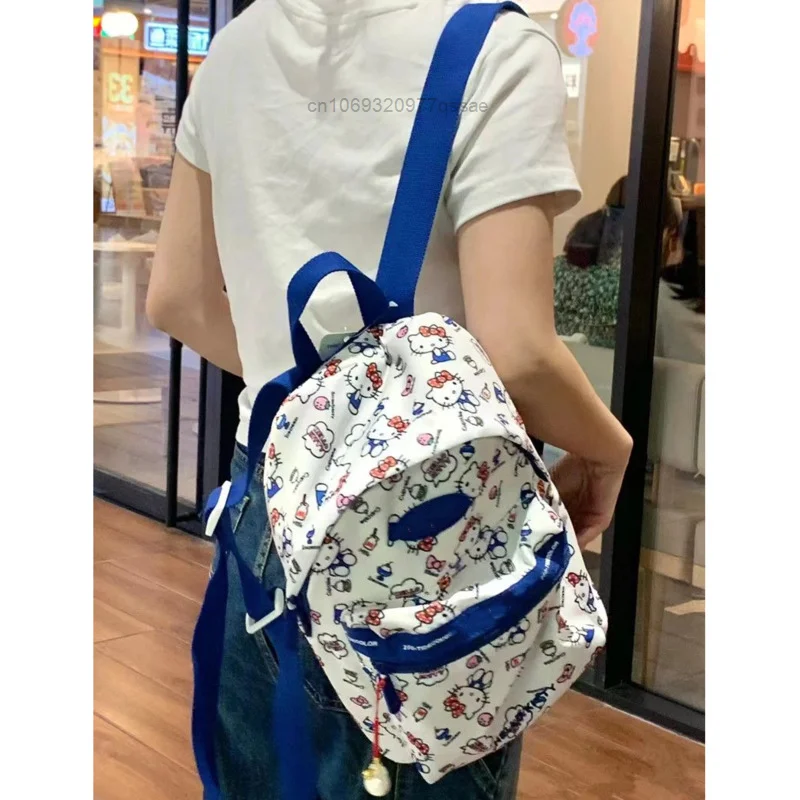 Sanrio Hello Kitty Trendy Cartoon Backpack for Women\'s Spring Outing Canvas Small Backpack for Traveling Students Handbags