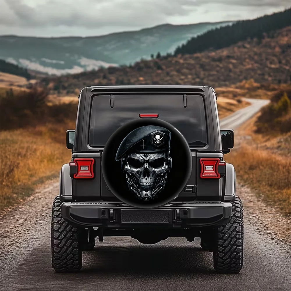 1pc, Mechanical Skull Beret Style Printed Pattern Car Spare Tire Cover, Creative Quirky Spare Tire Cover, Multifunctional Spare