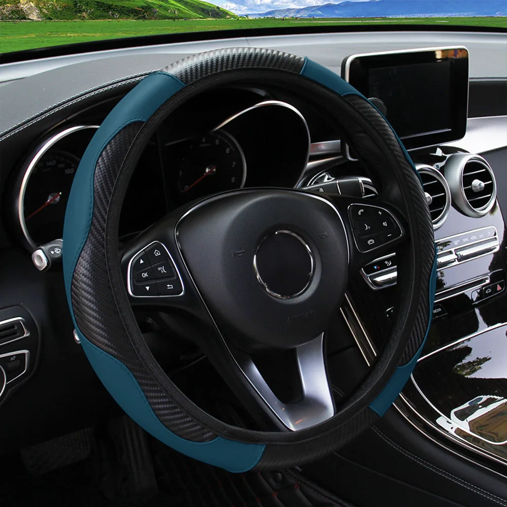 Universal Fit PU Carbon Faser Leder Auto Lenkrad Abdeckung 14,5-15 Zoll Kein Innenring Erforderlich Fahrzeug Dekoration Zubehör