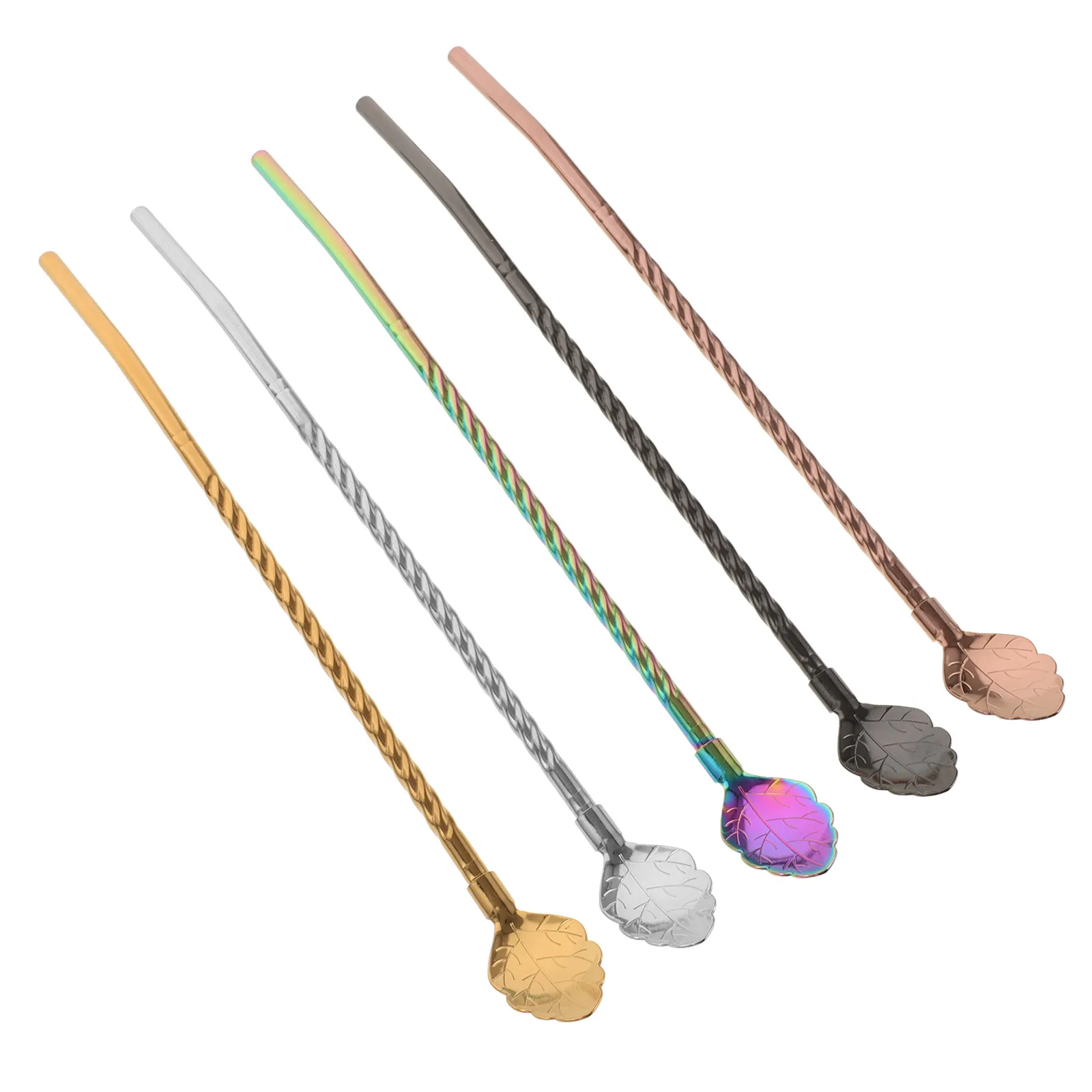 

5pcs Straw Straw Designed Spoon Drinking Straws Stainless Steel Drinking Metal Bar Accessories Juicer Stir Straws Smoothie