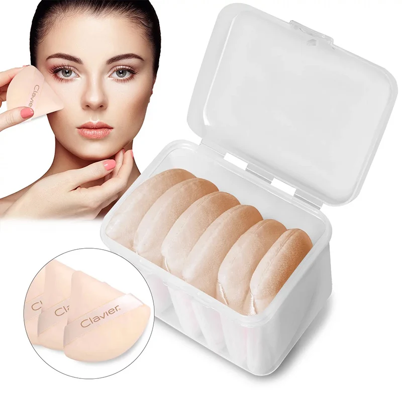 Clavier-Triângulo Fan-Shaped Pó Puff, Face Eye Contouring, Cosmetic Foundation, Lavável Maquiagem Puff, Wet and Dry Use, Beauty Tool