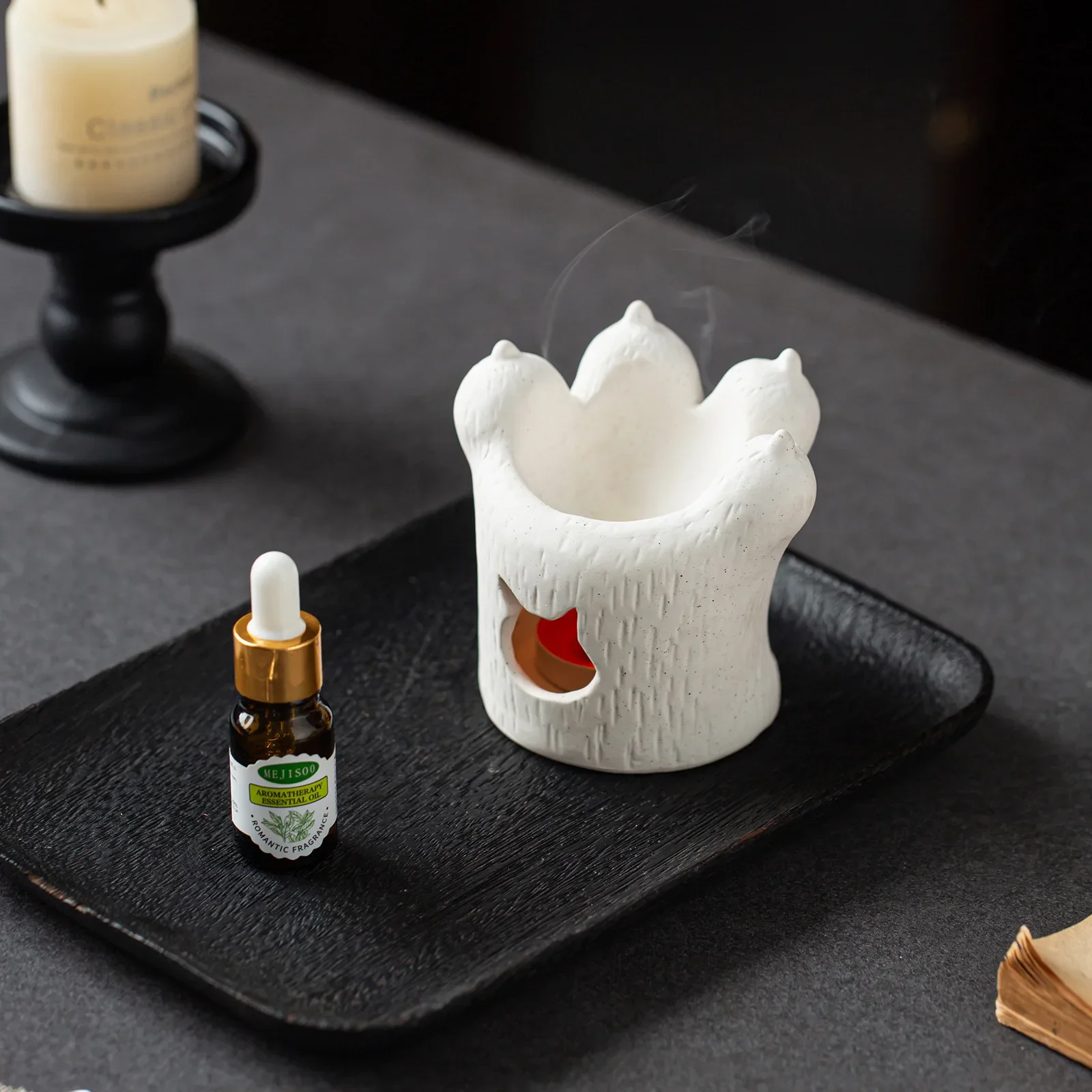 Volcanic Crater Ceramic Oil Burner Wabi-Sabi Aromatherapy Diffuser Holder for Home Spa Meditation Desktop Decor Idear Gift