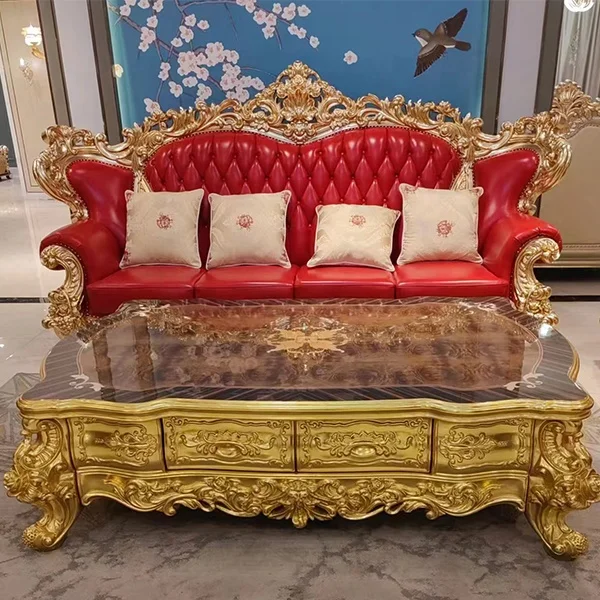 *# European Royal Wedding Sofa Living Room Furniture Luxury Hand Carved Solid Wooden Genuine Leather Sofa