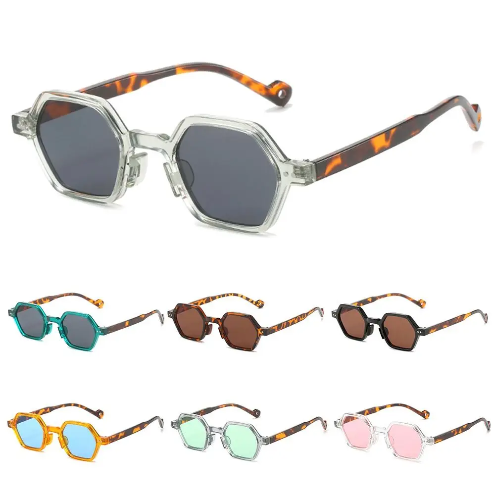

Винтажные многоугольные Квадратные Солнцезащитные очки, модные шестигранные прозрачные затемненные очки с океаническими линзами UV400, солнцезащитные очки с заклепками для женщин и мужчин