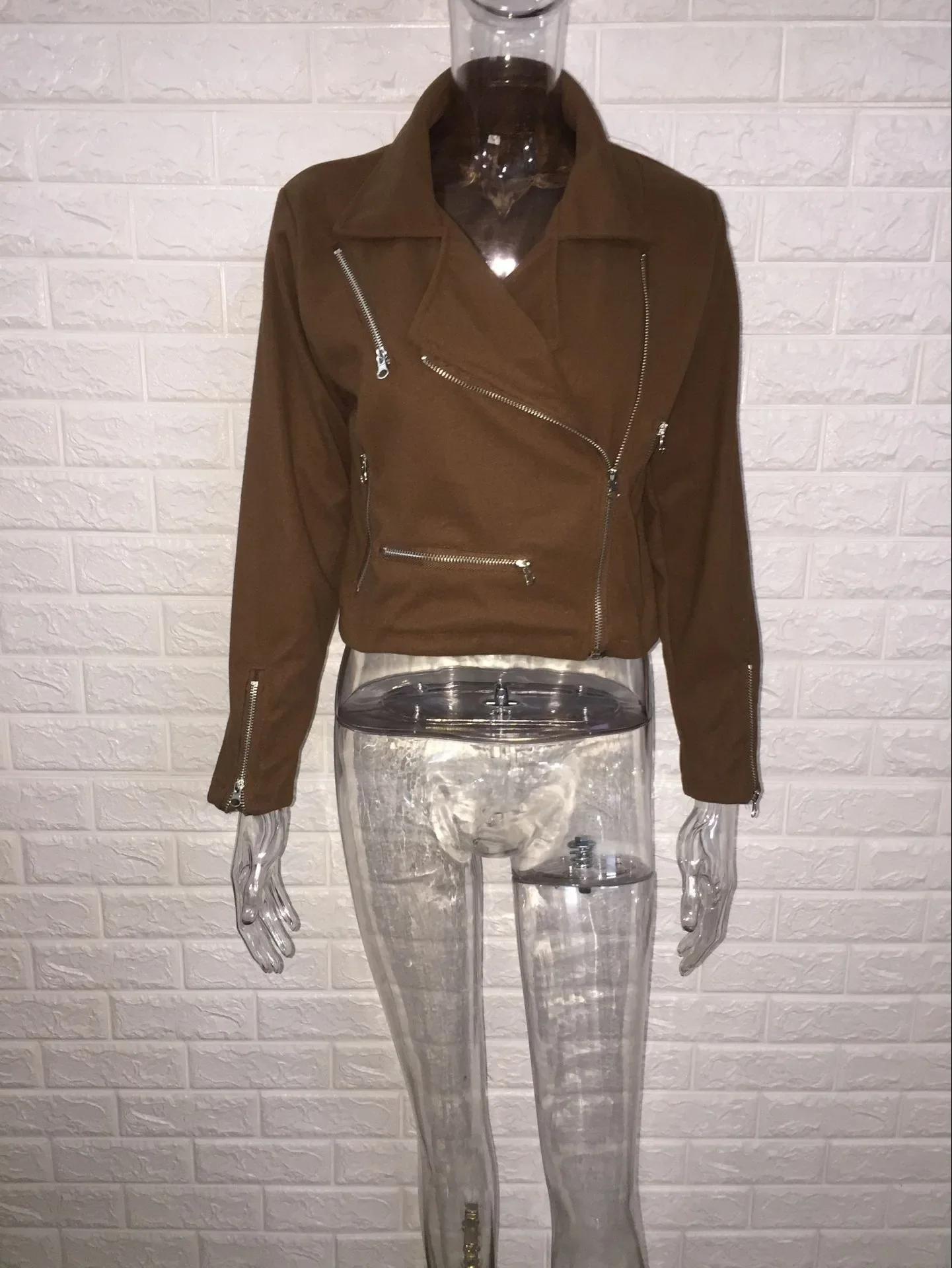 New Spring and Autumn Plain Color Commuter Style Fashionable Versatile Collar Zipper Short Women's Top image 6