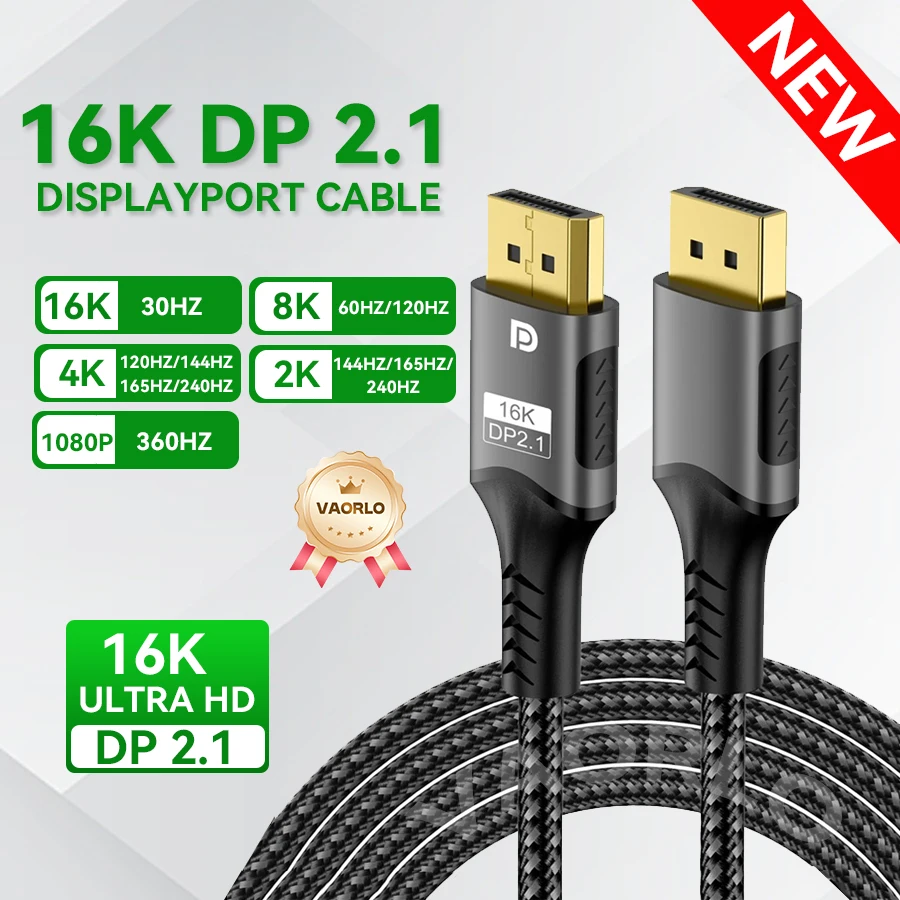 16K DP 2.1 8K@120Hz 4K@240Hz 80Gbps HDR Video Audio Displayport Cable Display Port for Laptop TV Xbox Projector Gaming Monitor