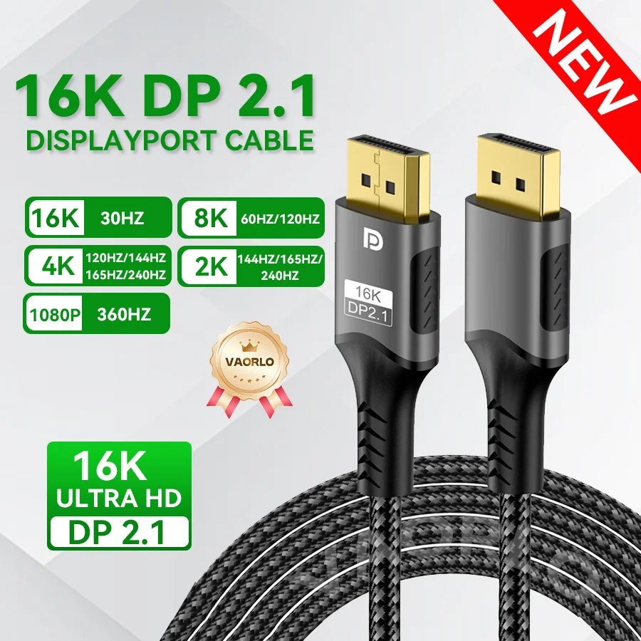 16K DP 2.1 8K@120Hz 4K@240Hz 80Gbps HDR Video Audio Displayport Cable Display Port for Laptop TV Xbox Projector Gaming Monitor