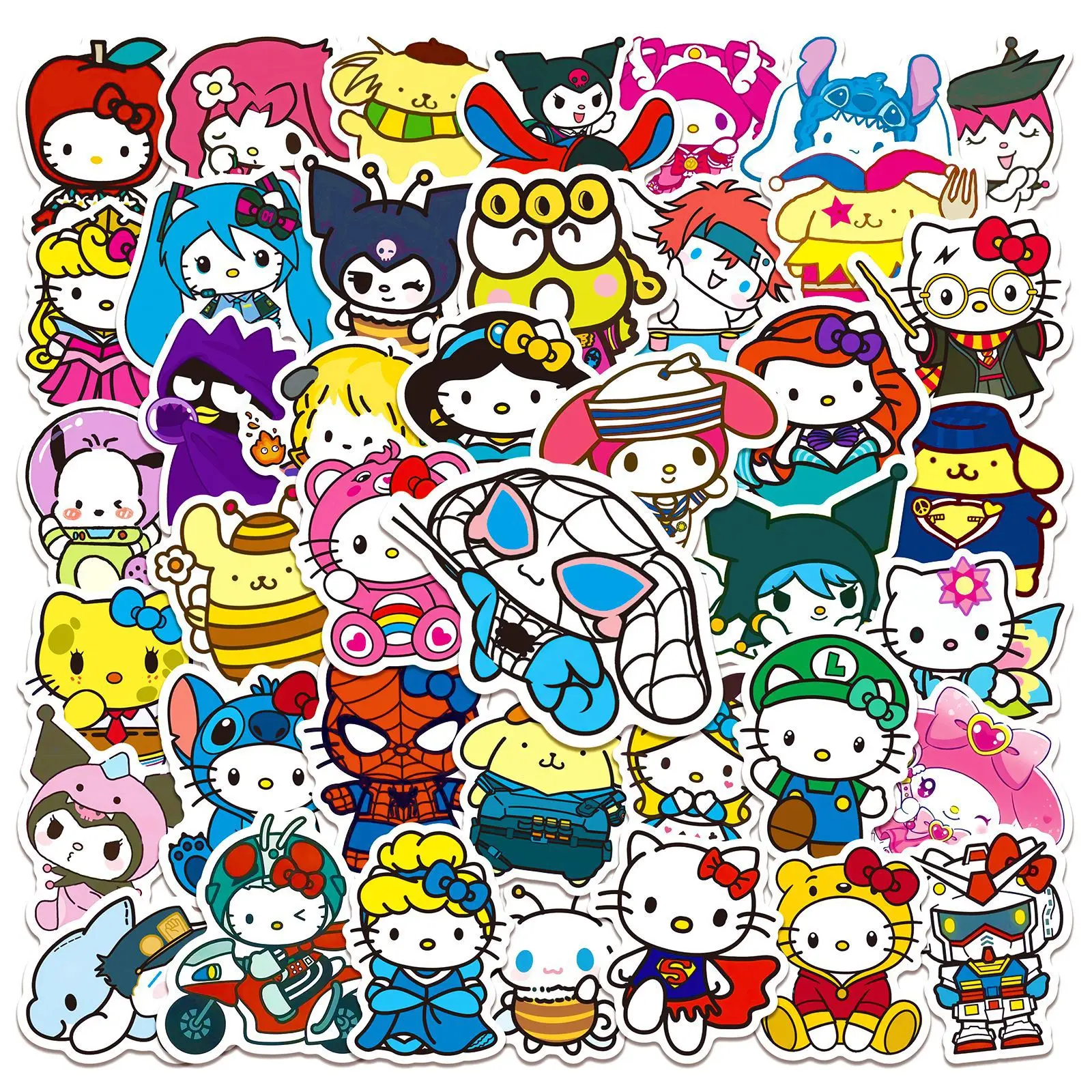 

50pcs Cosplay Cartoon Sanrio Graffiti Stickers Waterproof Diy Decals For Phone Laptop Ipad Water Bottle Notebook Thermos Decor
