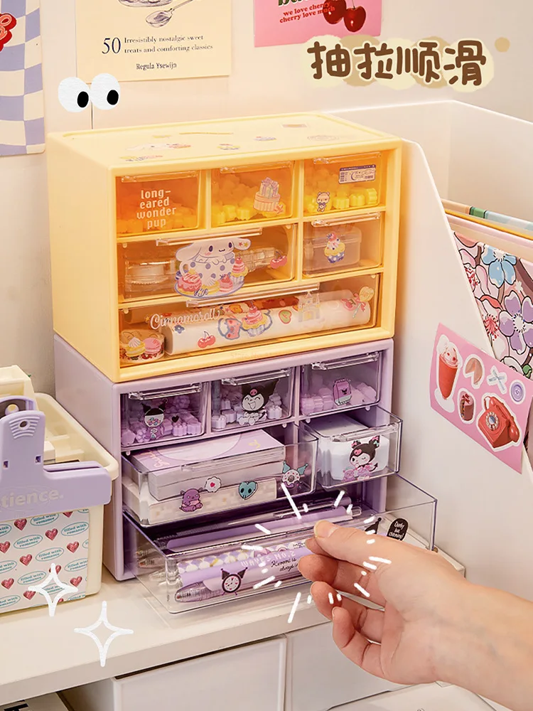 Imagem -02 - Sanrio Jiugongge Caixa de Armazenamento Pequeno Objeto Fita Desktop Gaveta Quadro Bonito Jóias Lentes de Contato Cosméticos Gabinete de Acabamento Prateleira