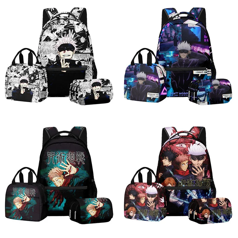 

3pcs Anime Jujutsu Kaisen 3D Print Schoolbag Large Capacity Backpack Kawaii Lunch Bag 2-Layer Cartoon Pencil Case Boy's Gift