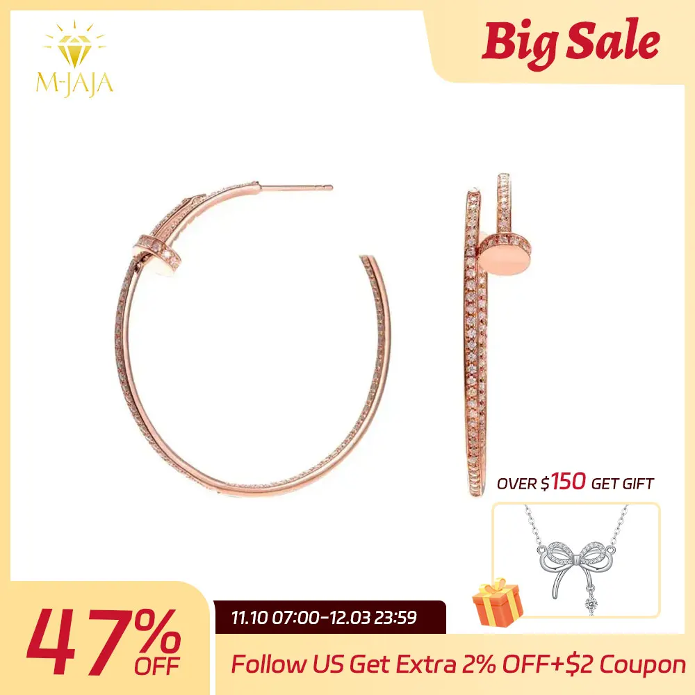 

M-JAJA серьги-кольца из розового золота с муассанитом и бриллиантами для женщин, большие серьги из стерлингового серебра S925, белое золото 18 карат, ювелирные изделия с покрытием