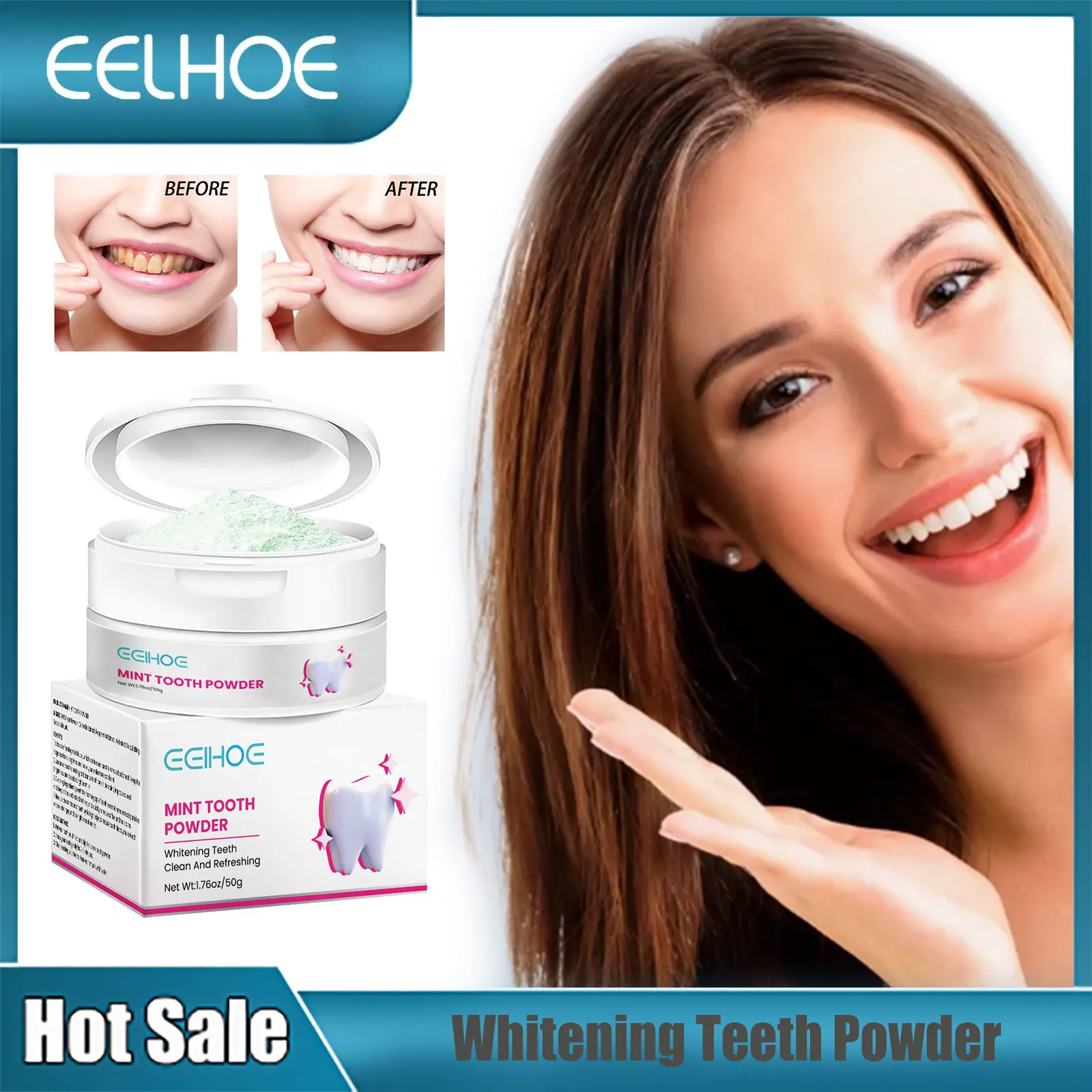 Mint Tooth Whitening Powder Oral Cleaning Yellow Teeth Remove Stain Plaque Fresh Breath Dental Care Hygiene Bleaching Toothpaste