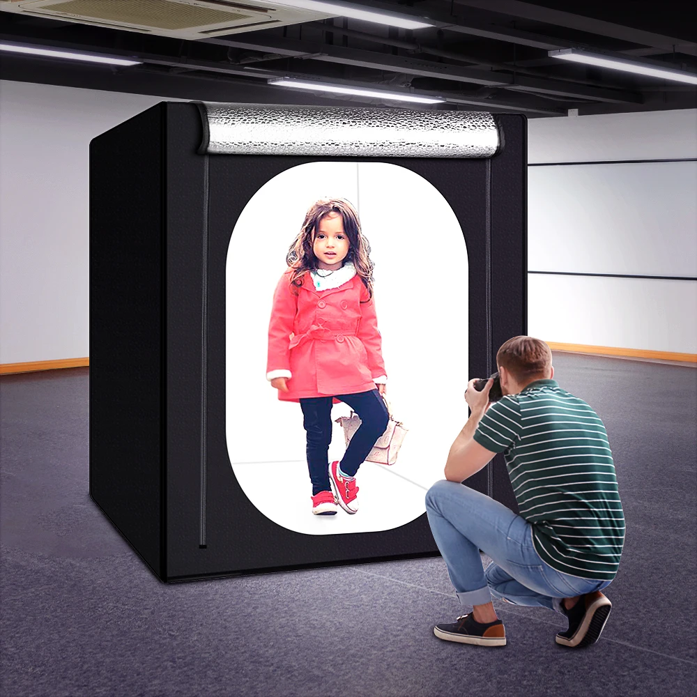 Caja de luz de estudio fotográfico grande de 120x100x120cm con 3 LED y fondos negros, blancos y azules, tienda de campaña con caja de tiro para artículos grandes