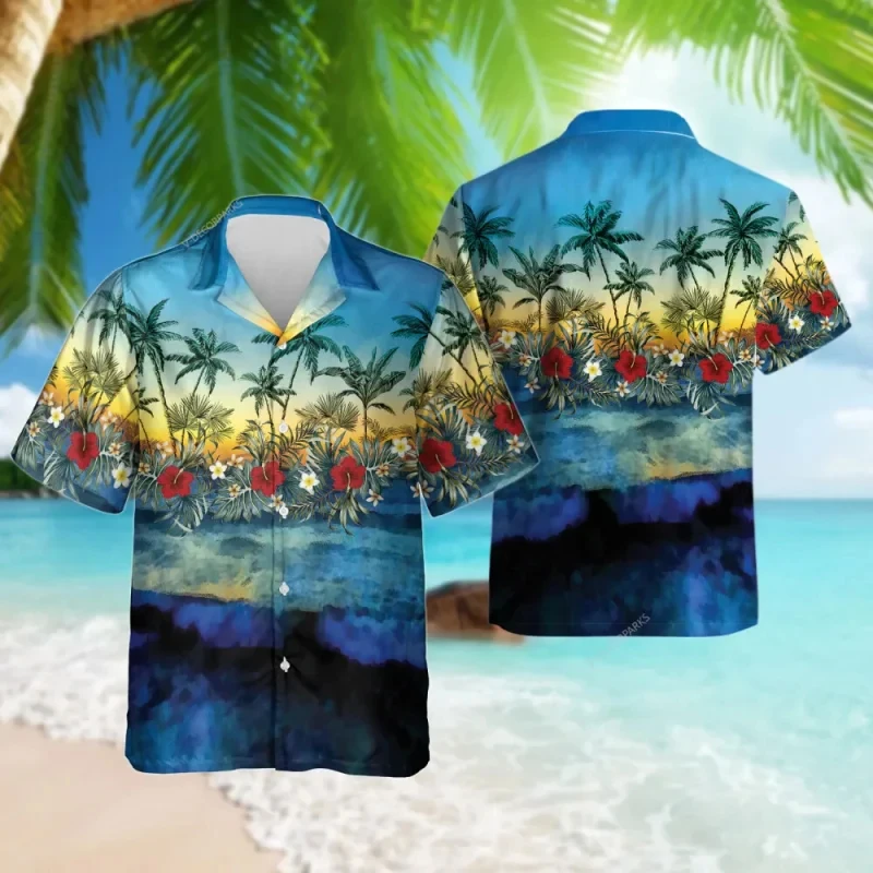 Palm 3d Print Shirts Men Women Fashion Hawaiian Shirt Short Sleeve Casual Beach Shirts Single-Breasted Blouse Female Clothing