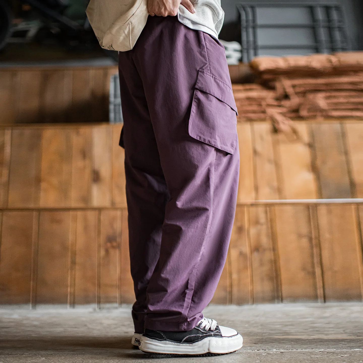 Maden Pantalones cargo ligeros de secado rápido para exteriores para hombre, pantalones de senderismo morados resistentes al agua con pantalones transpirables con múltiples bolsillos