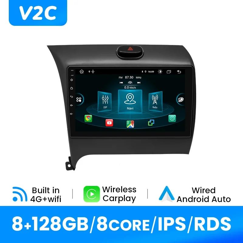 8G 128GB Draadloze Carplay Android12 Autoradio Multimidia Voor KIA Cerato K3 Forte 2013-2015 AI Spraakbesturing Video Speler GPS DSP
