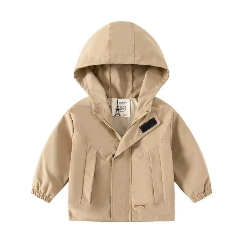 Autumn Little Boy Windbreaker Jacket Solid Long Sleeve Zipper Toddler Boy Hoodie Drawstring Hem Casual Infant Boy Outerwear Coat