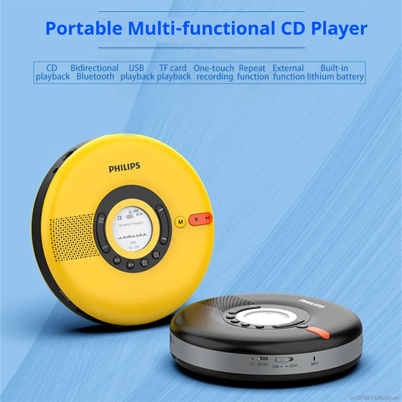 New Philips EXP5108 Mini Convenient Retro CD Player Support CD/TF Wireless Bluetooth Home HiFi Stereo MP3 Disc Loudspeaker Box