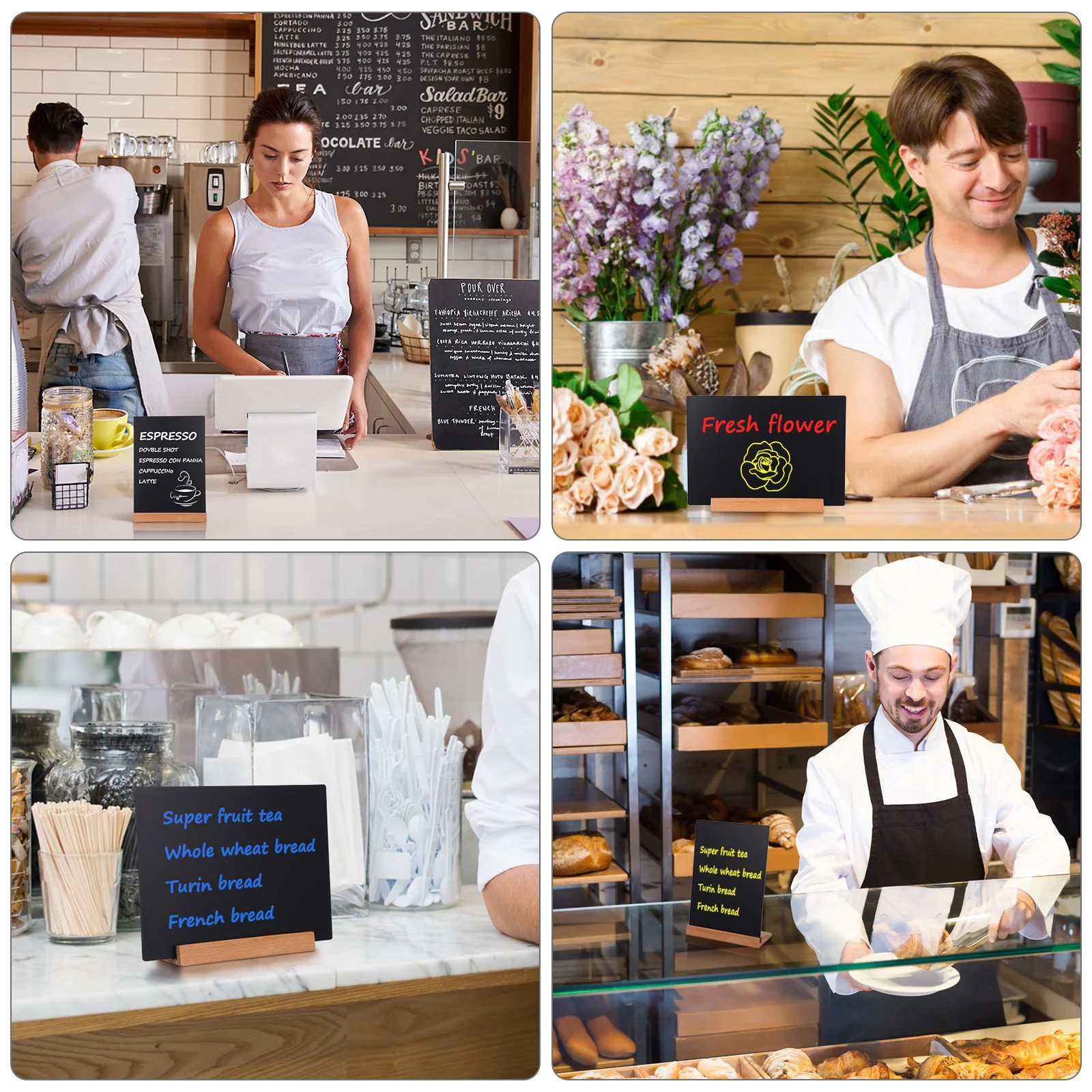 2 Pcs Beech Hand Drawn Table Card Sign Mini Chalkboard Signs for Food Display Stands