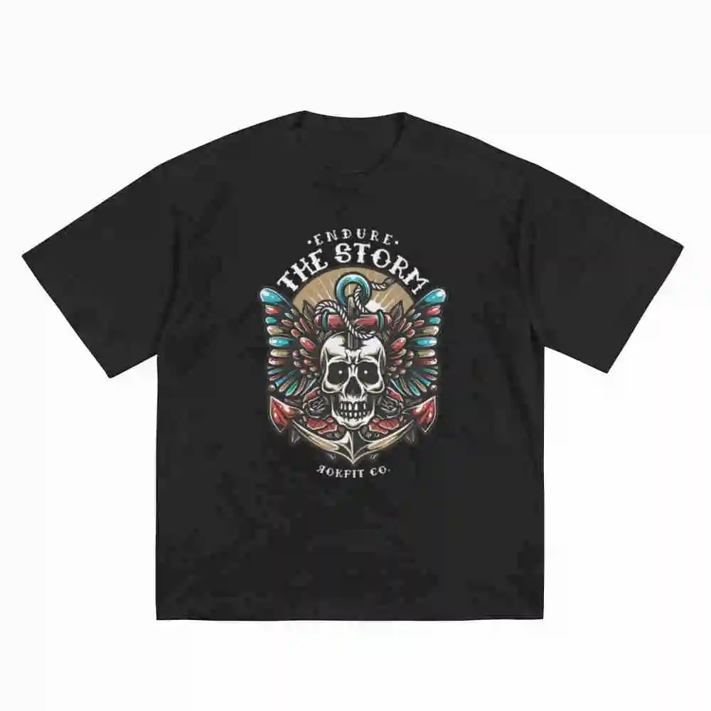 Edgy Skull Endure The Storm Snake Short Sleeve Tee 100% Cotton T-Shirt