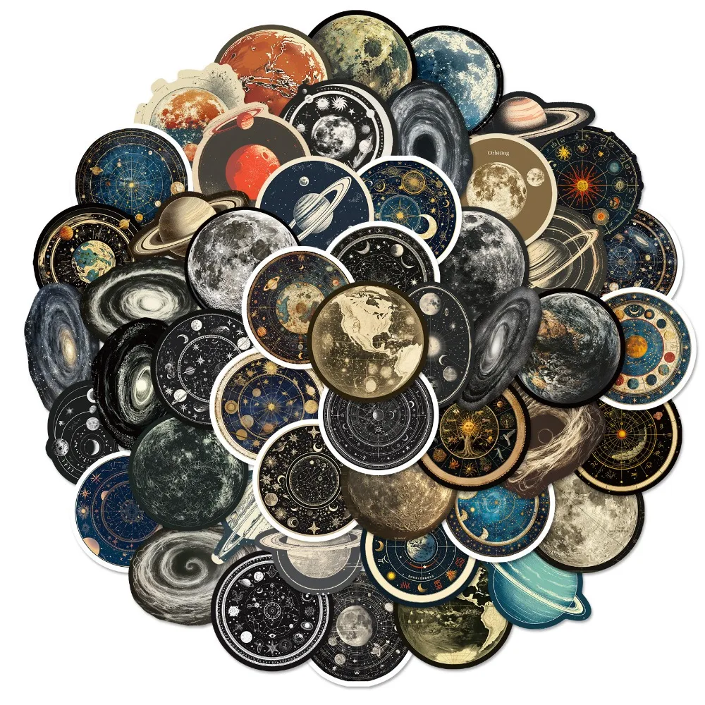 Pegatinas de planeta cósmico Retro para ordenador portátil, pegatinas de dibujos animados para botella, guitarra, motocicleta, monopatín, equipaje, juguetes, 10/50 piezas