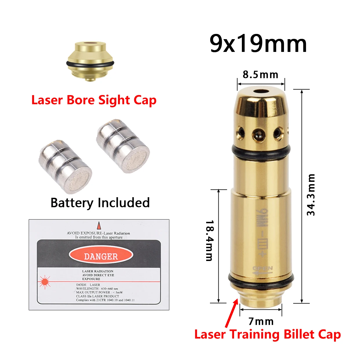 2 in 1  9x19mm Laser Training Bore Sight 9mm 7.62x39 380ACP 40S&W 223Rem Laser Training Bullet Dry Fire Laser Trainer Cartridge