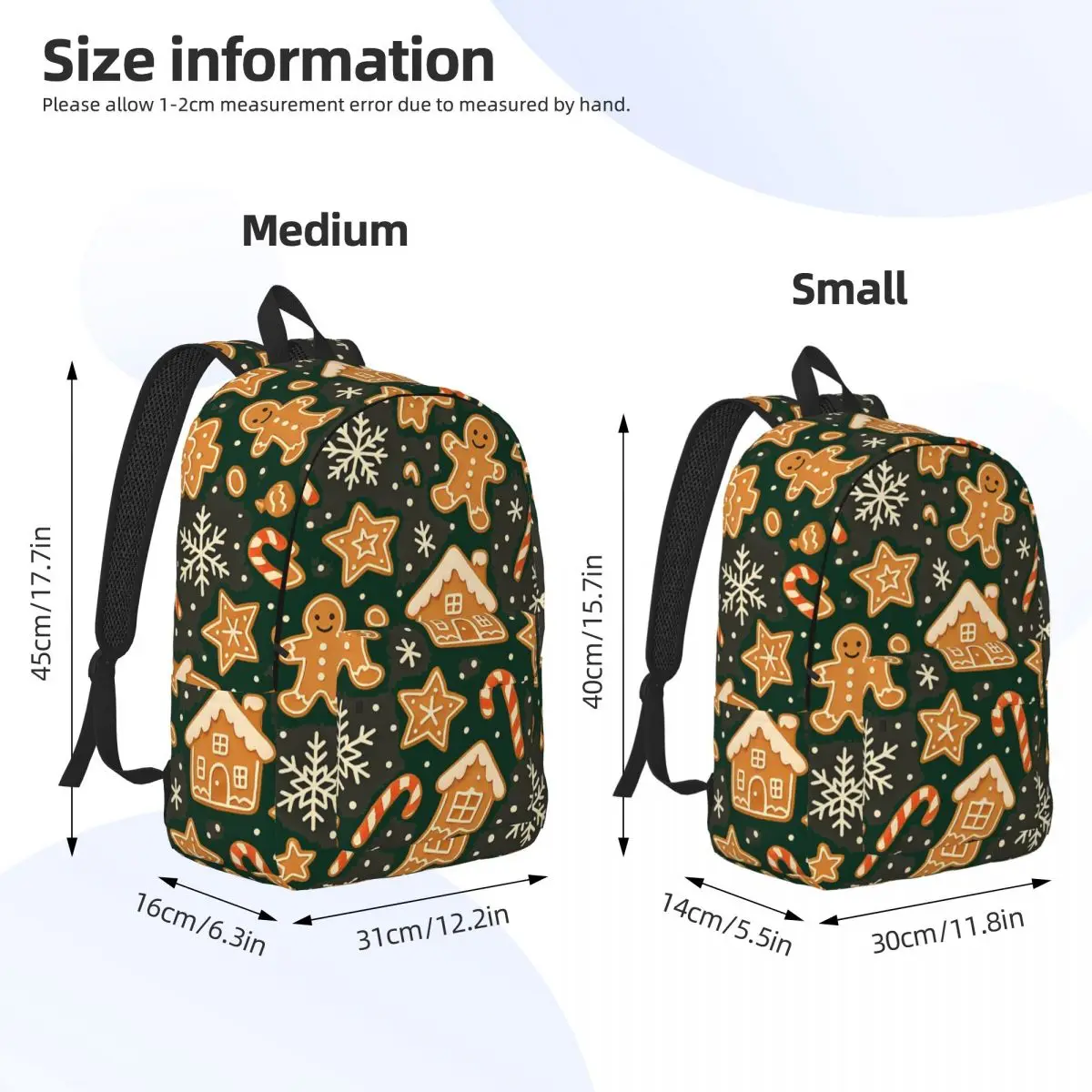 Christmas Pattern With Gingerbread, Candy Canes And Snowflakes Backpack Daypack BookBag School Bag Shoulder Bags for Men Women