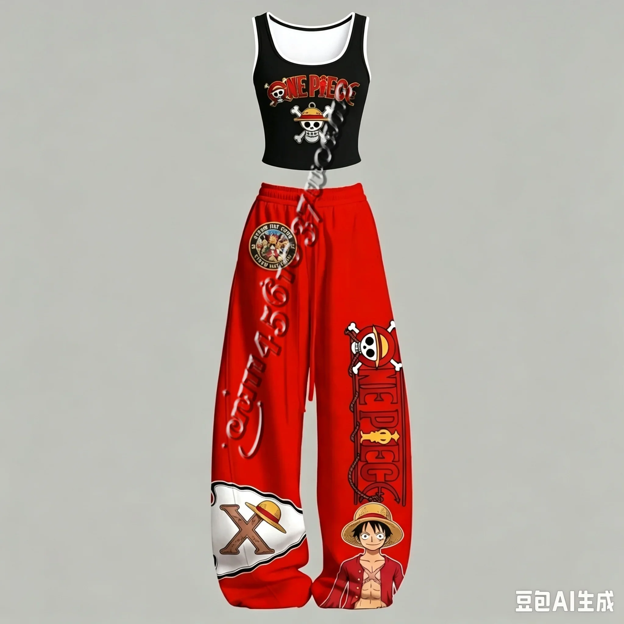 26/27 One Piece Luffy Zoro Robin Serie Charakter-Tanktop und Weite-Hosen-Set, Unisex Anime-Peripherie-Outfit für die Familie – Detail 6