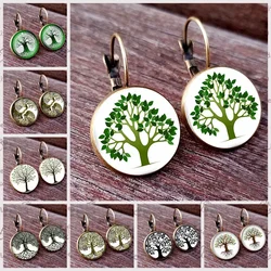 Tree of Life  Earrings Fashion France Earrings for Women EarHook Earrings Life Tree Glass Cabochon Jewelry Girl Gift for mother