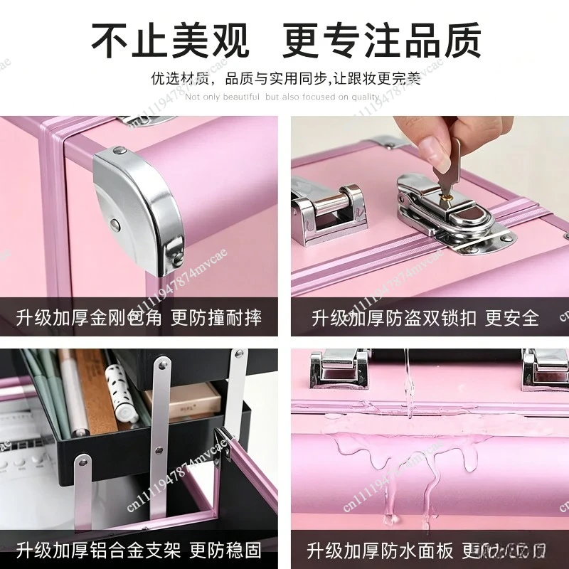Large Capacity Aluminum Alloy Suitcase Makeup Artist Cosmetic Bag Box Makeup Case High Quality Portable Professional Makeup Box