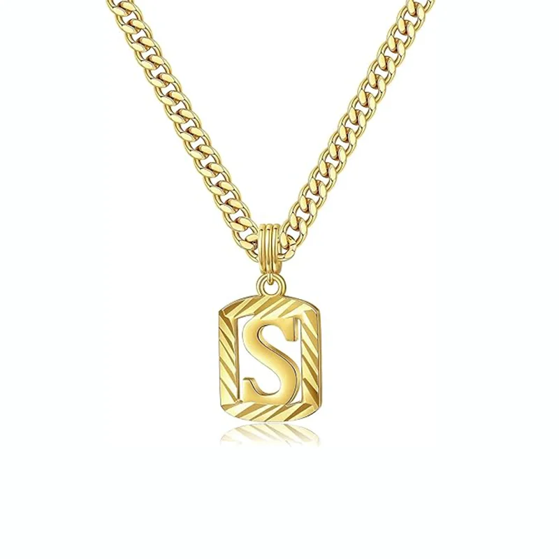 

Personalized Initial Necklace for Women Men's Initial Pendant On a Cuban Chain 26-Letter Square Necklace Men's jewelry Gifts