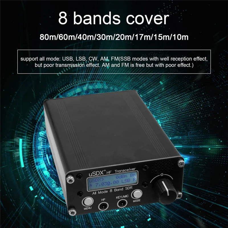 M86K USDR USDX+Plus V2 8-Band SDR Transceiver HF SSB QRP LCD mit Display Lautsprecher Mikrofon HF Transceiver mit EU Stecker