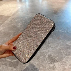 Sparkling Diamond Wallet Long Zip Ladies Clutch Single Side Rhinestone Card Organizer Shiny Leather Credit Card Holder Card bag