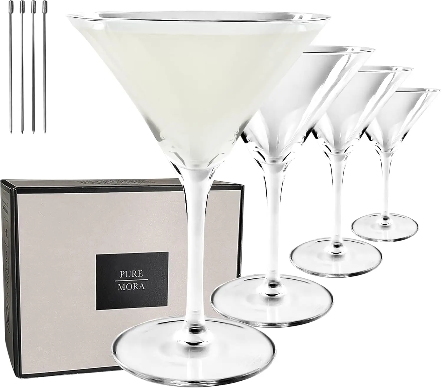 

Handblown Crystal Martini Glasses, Set of 4 - Lead-Free Cocktail Glassware for Home Bar and Parties