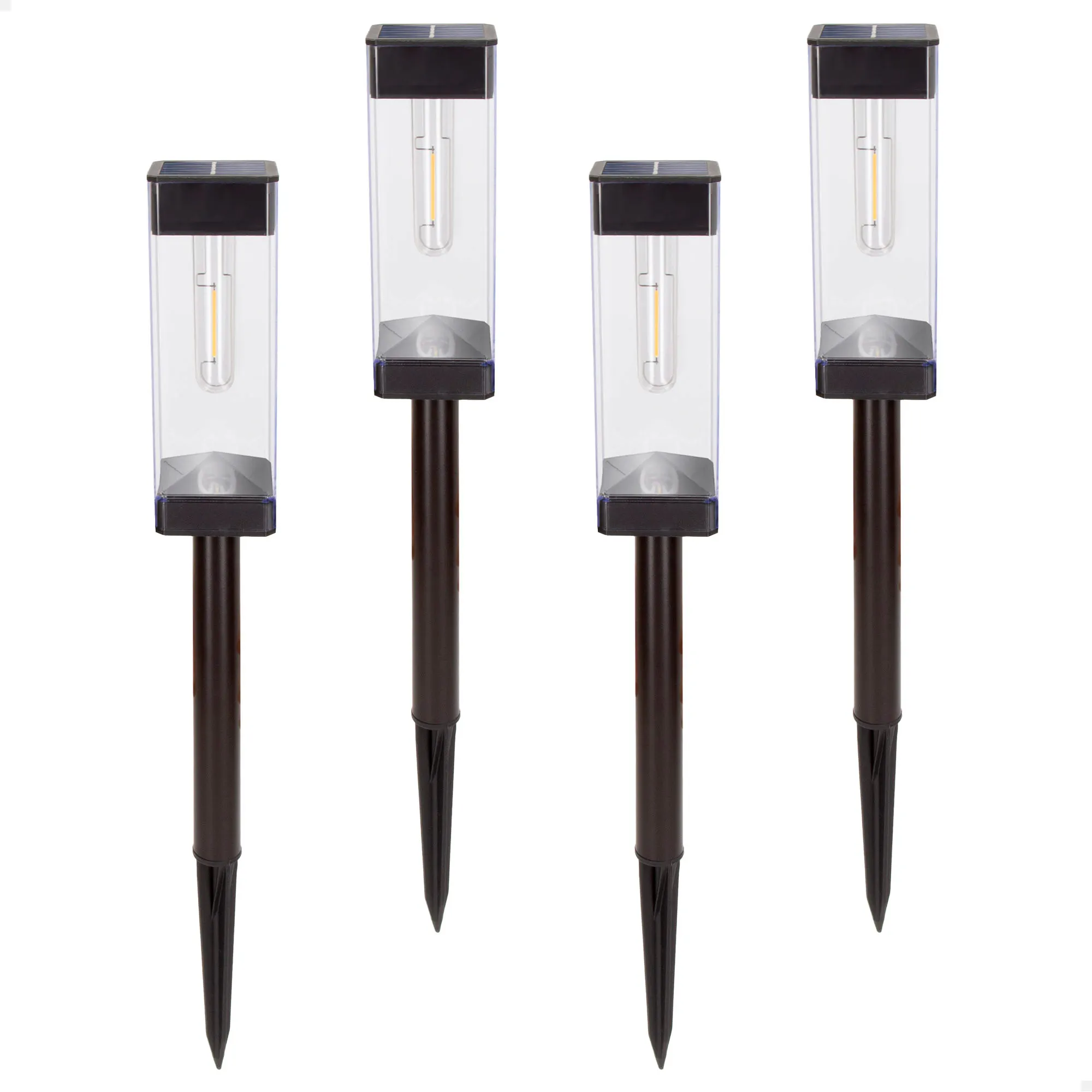 Aktive - Set de 4 balizas solares LED 6 lúmenes, iluminación para jardín, senderos y caminos, luz cálida, carga solar, sensor de luz, IP44, instalación sin cables
