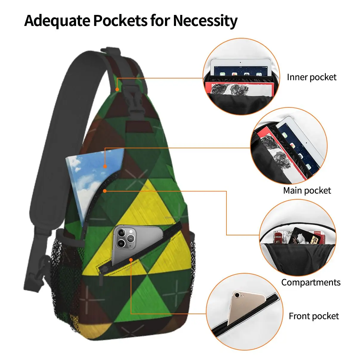 Triforce Quest-Sac de poitrine personnalisable pour bureau, sac de grande capacité, beau cadeau, vacances