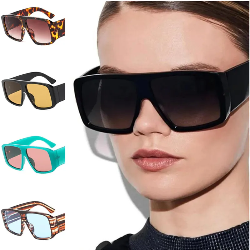 

Fashion Sun Glasses Retro Anti-UV Spectacles Oversize Frame Ornamental Wide Temples Google Simplity Square Sunglasses
