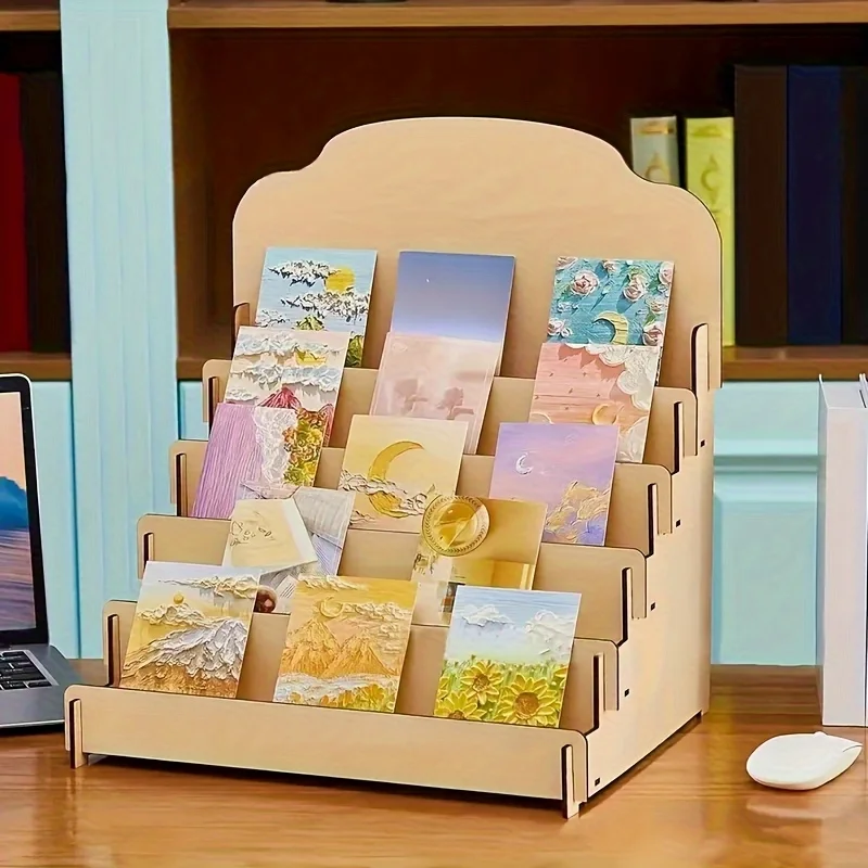 4 Layer Card Display Rack Wood Card Display Multi-layer Removable Card Organizer Rack Greeting Box Decorative Shelve Gift Holder