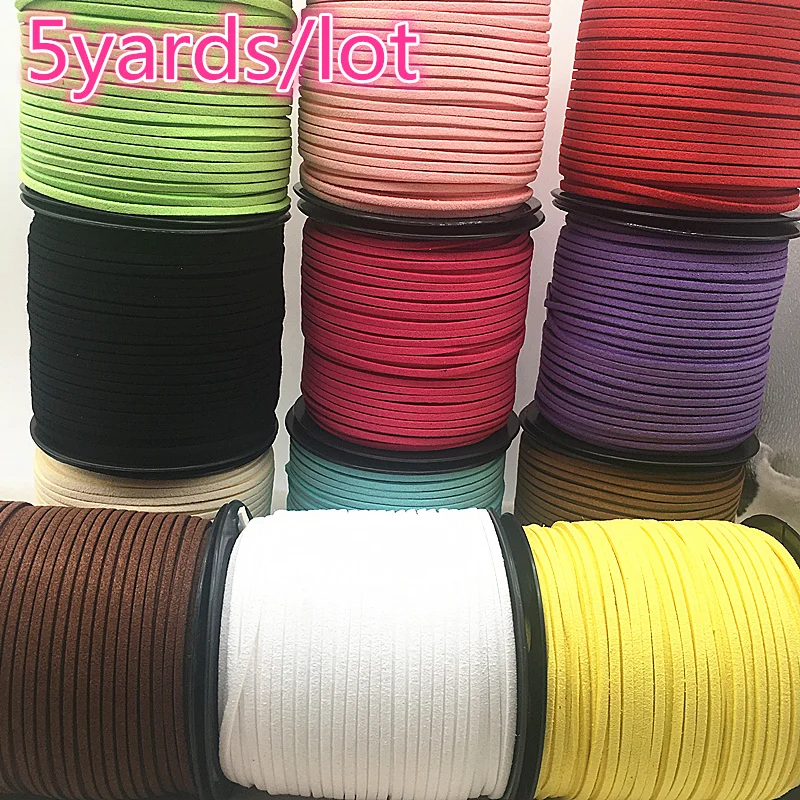 5yards/lot 3mm Flat Faux Suede Braided Cord Korean Velvet Leather Handmade Beading Bracelet Jewelry Making Thread String Rope