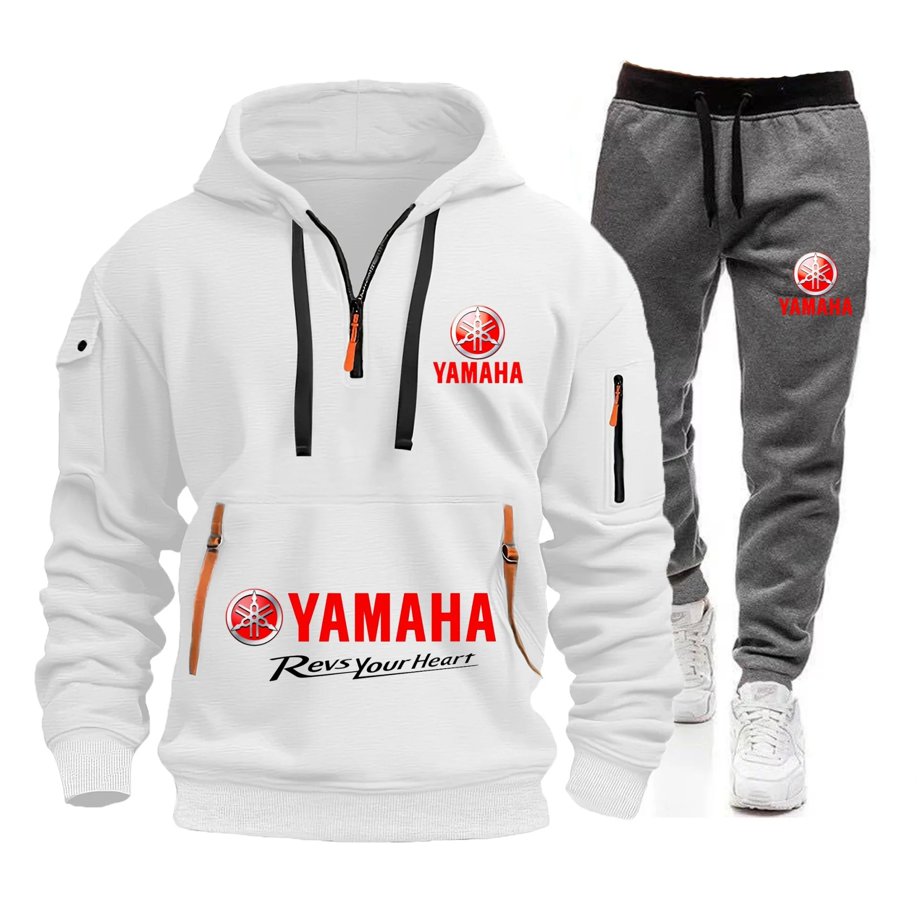 New Yamaha European size autumn and winter men's hoodie, sweatpants, hooded zipper pullover, men's sports and leisure set