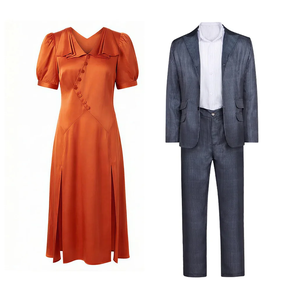 

Dark Bride Cosplay Orange Dress Gray Jacket Couple Matching Outfit Halloween Party Stage Performance Cosplay Costume