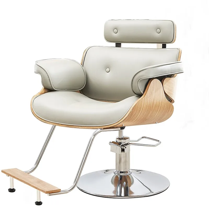 Lie Flat Hair Chair Barbershop Hair Salon Lifting Luxury Salon Beautify Special Rotation Walnut Leather Chair Manufacturer Sale