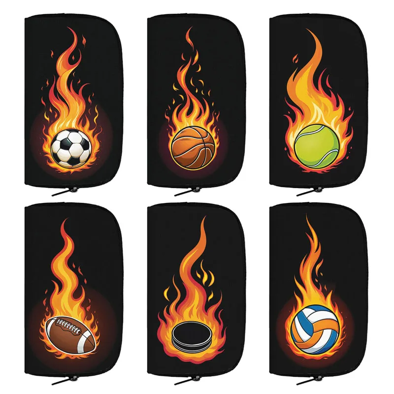 

Ball with Fire Wallets Basketball Football Hockey Puck Tennis Sport Coin Money Bags ID Credit Card Holder Creative Balls Gift