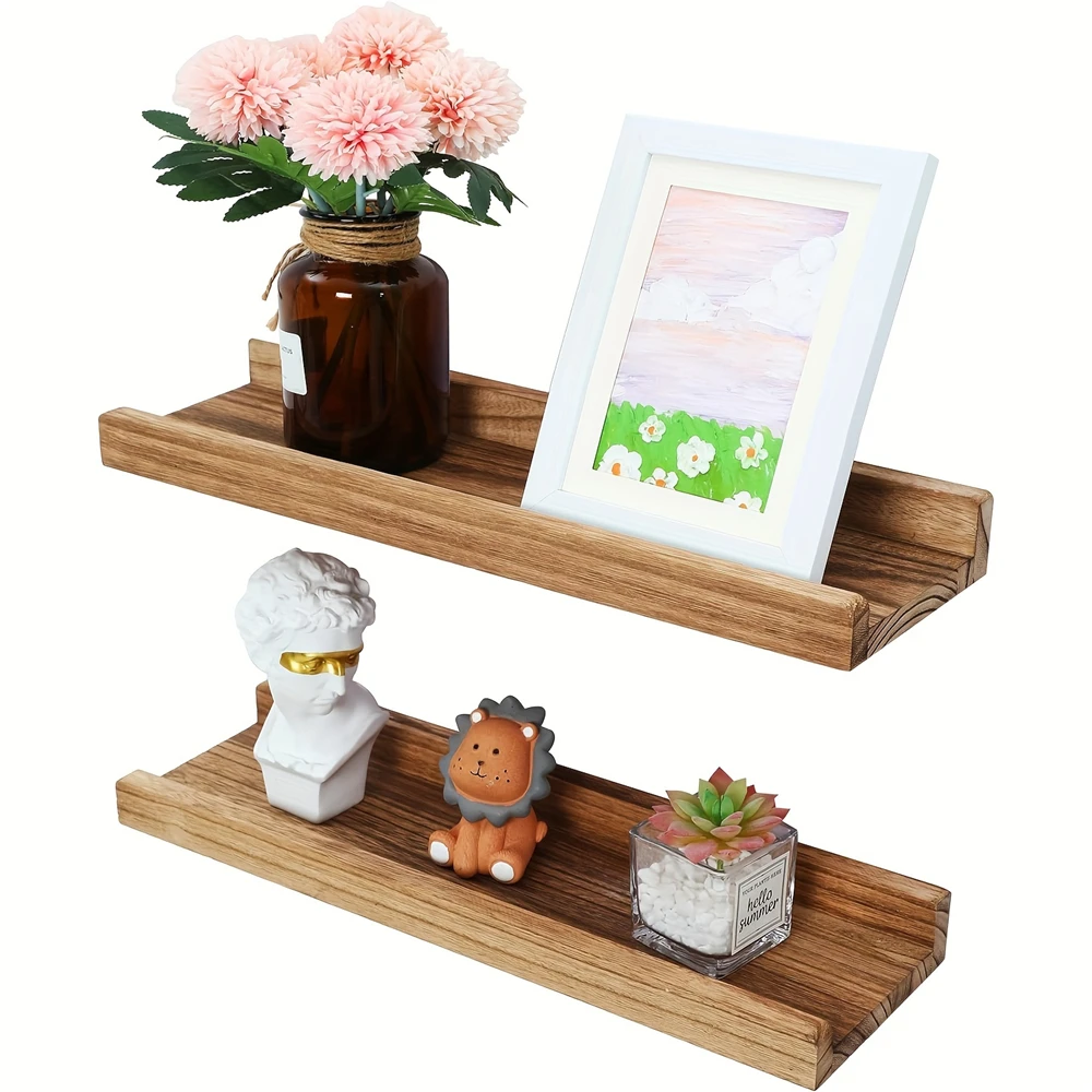 Wood Floating Shelves for Wall Set of 2 Living Room Decor Wall Mounted Display Shelves Shelves with Lip Bedroom Ledge Shelf