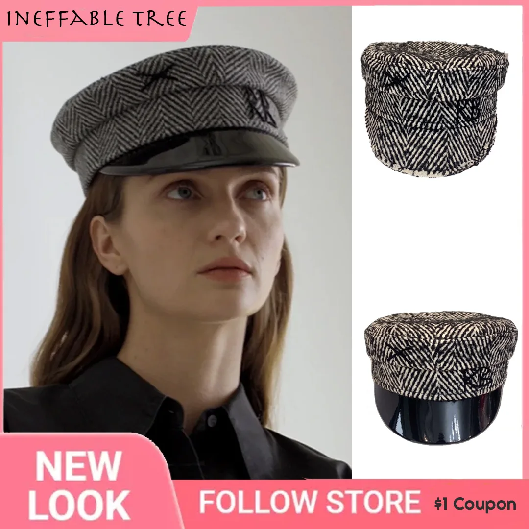 Brand Women Newsboy Caps Wool Flat Visor Cap Autumn Winter Woolen Hat Herringbone-wool Baker Boy Cap Sombreros De Mujer